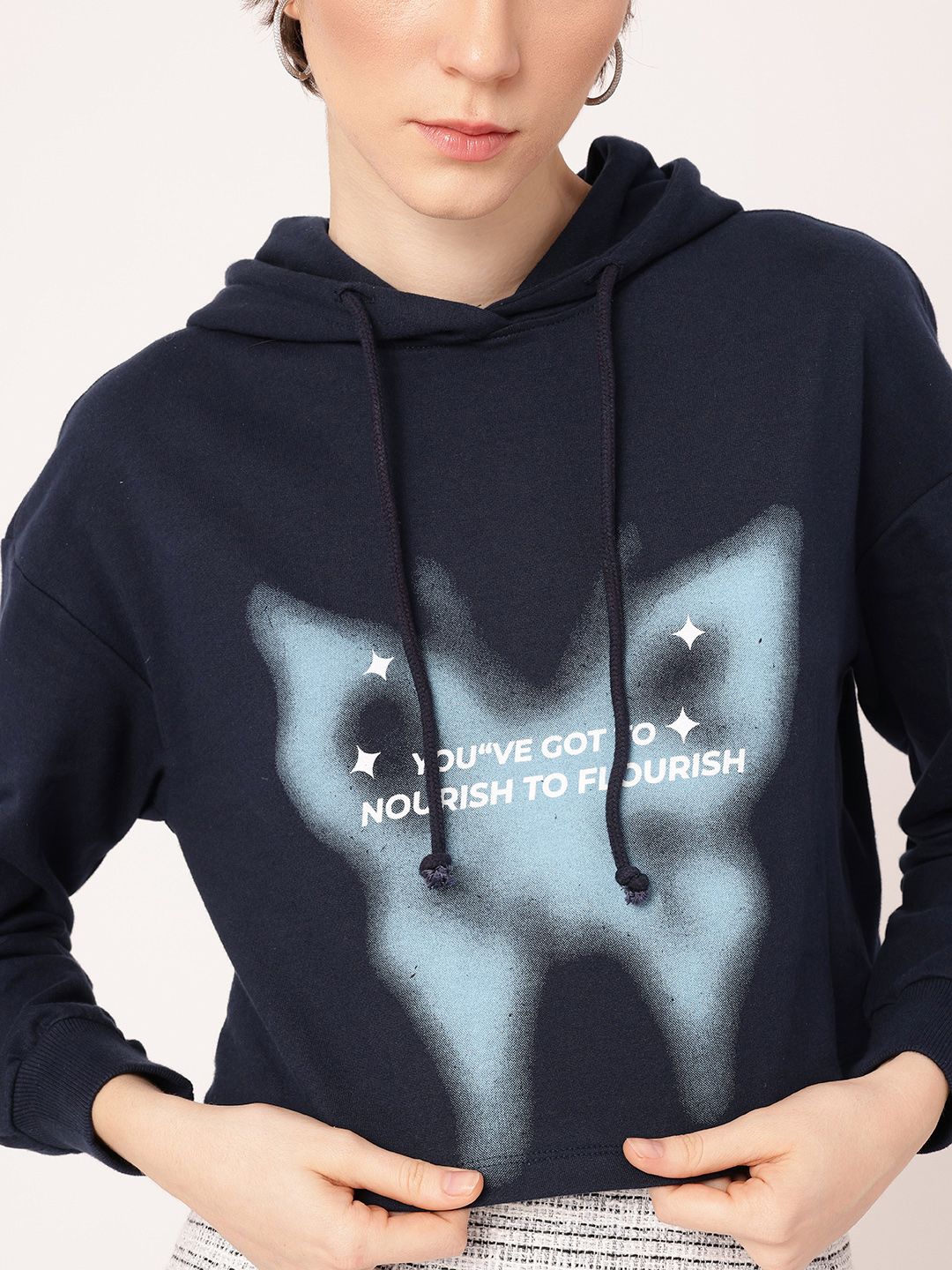 DressBerry Cotton Terry Boxy Crop Hooded Sweatshirt