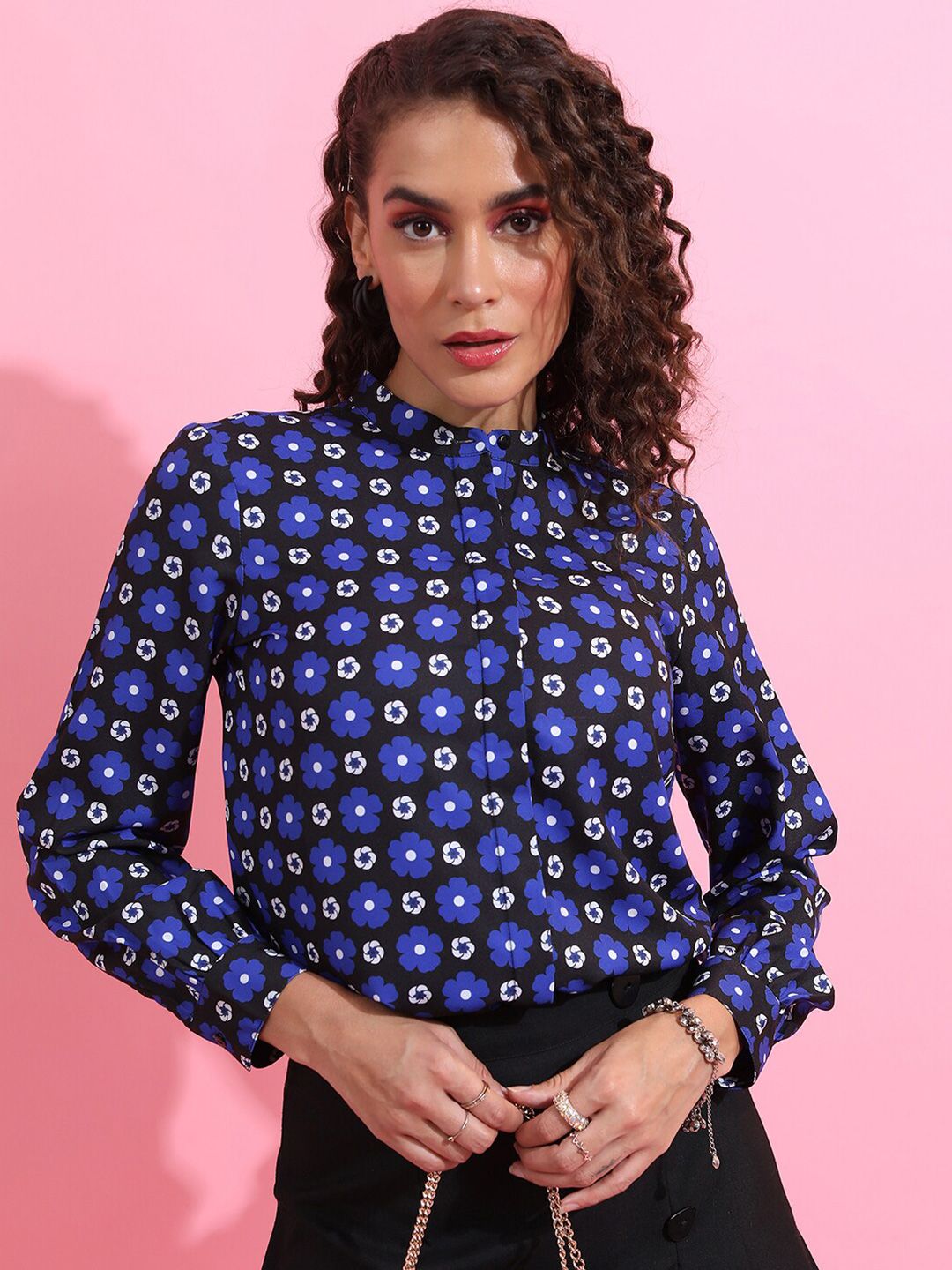 Tokyo Talkies Floral Printed Mandarin Collar Casual Shirt