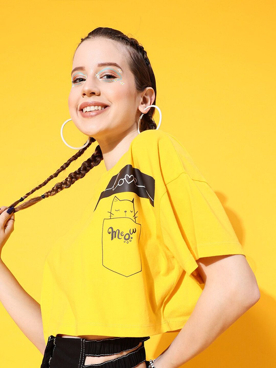STREET 9 Women Yellow Abstract Tshirt