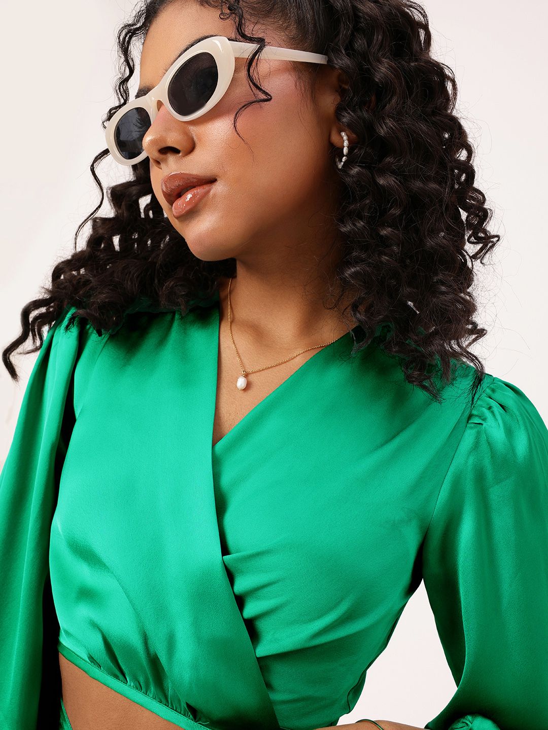 DressBerry Satin Sparkle Wrap Crop Top