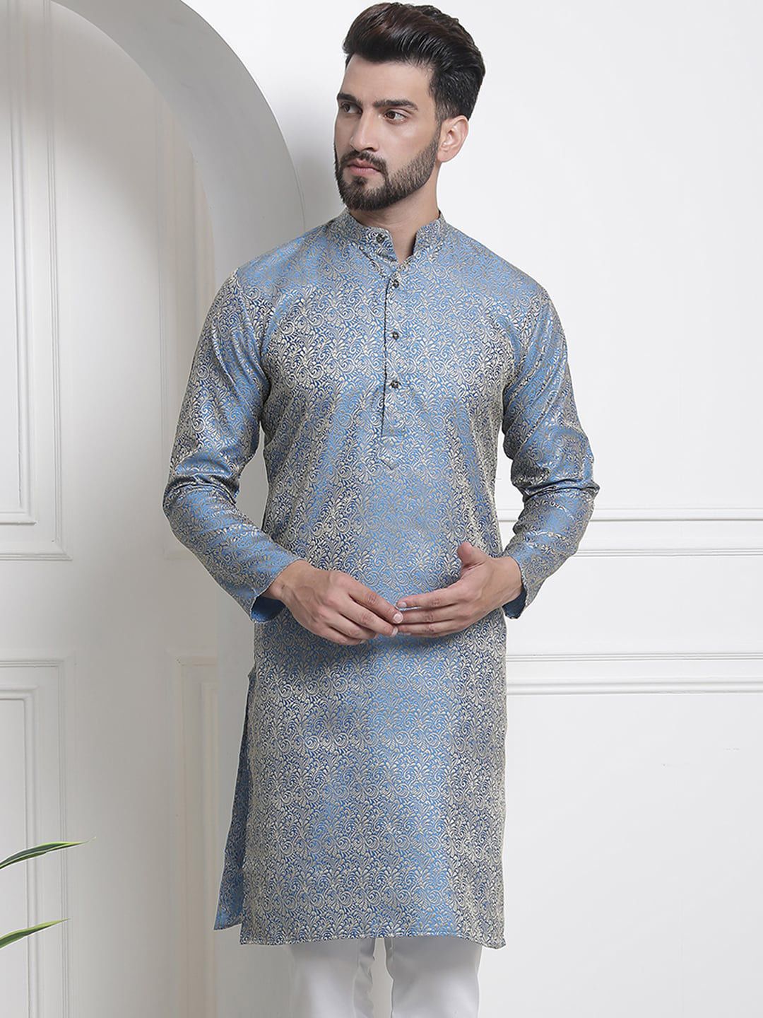SOJANYA Motif Etnik Rekaan Tenun Kurta Kolar Mandarin