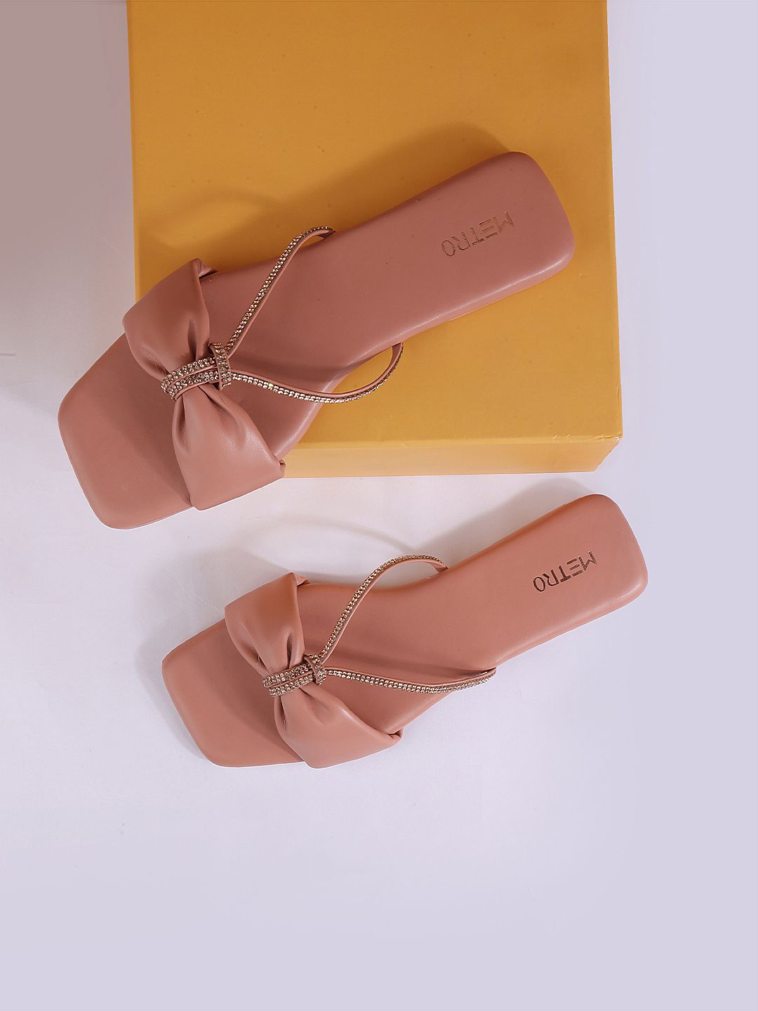 Metro Women Peach-Coloured Embellished Open Toe Flats