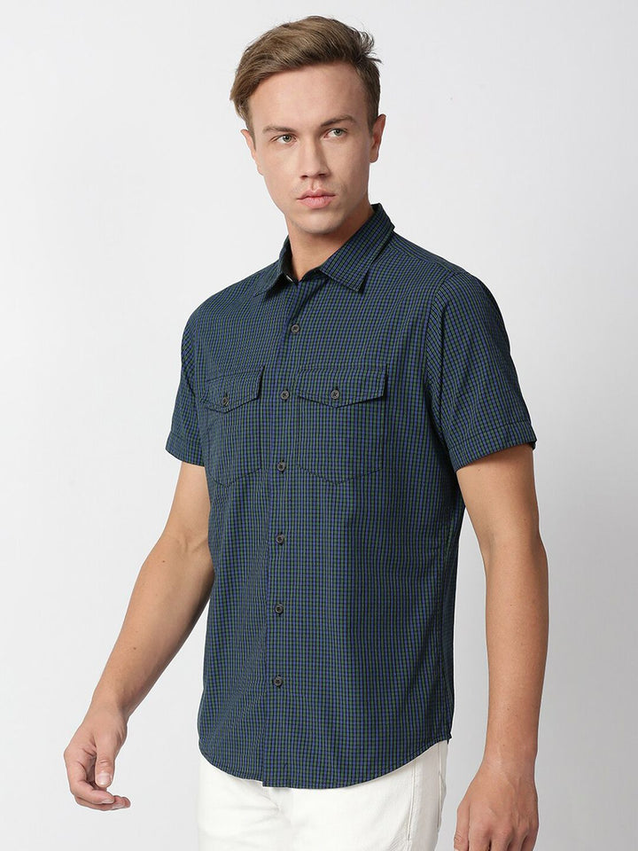 Thomas Scott Men Classic Slim Fit Checked Casual Cotton Shirt