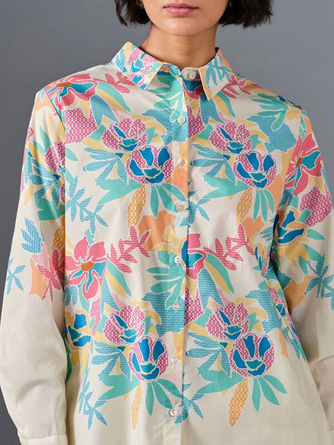 AND Floral Printed Cuffed Sleeves Cotton Shirt Style