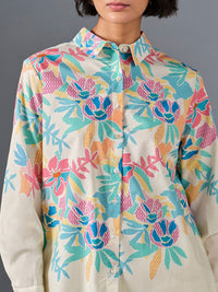 AND Floral Printed Cuffed Sleeves Cotton Shirt Style