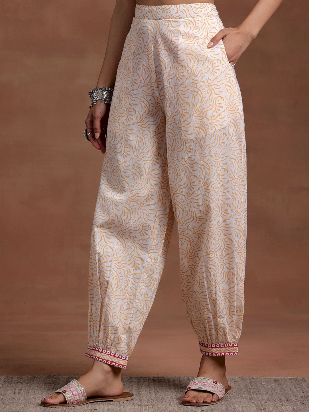 Libas V Neck Floral Printed Pure Cotton Straight Kurta with Patiala & Dupatta