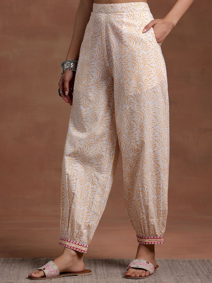 Libas V Neck Floral Printed Pure Cotton Straight Kurta with Patiala & Dupatta
