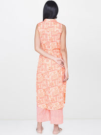 Global Desi Women Cream-Coloured & Pink Printed Kurta with Trousers