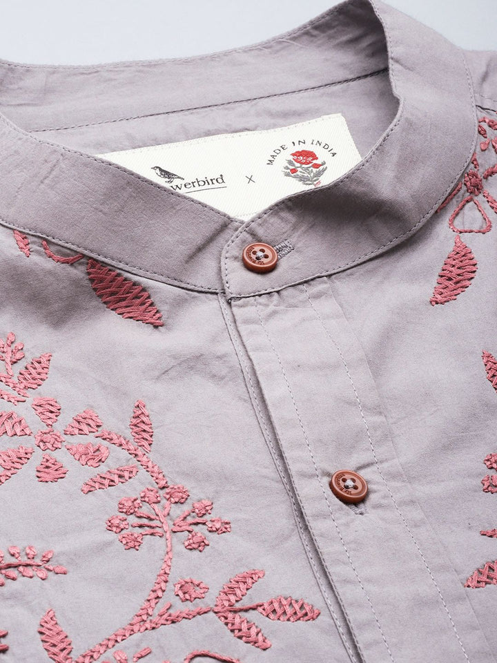 Mr Bowerbird Pure Cotton Floral Embroidered Tailored Fit Opaque Casual Shirt