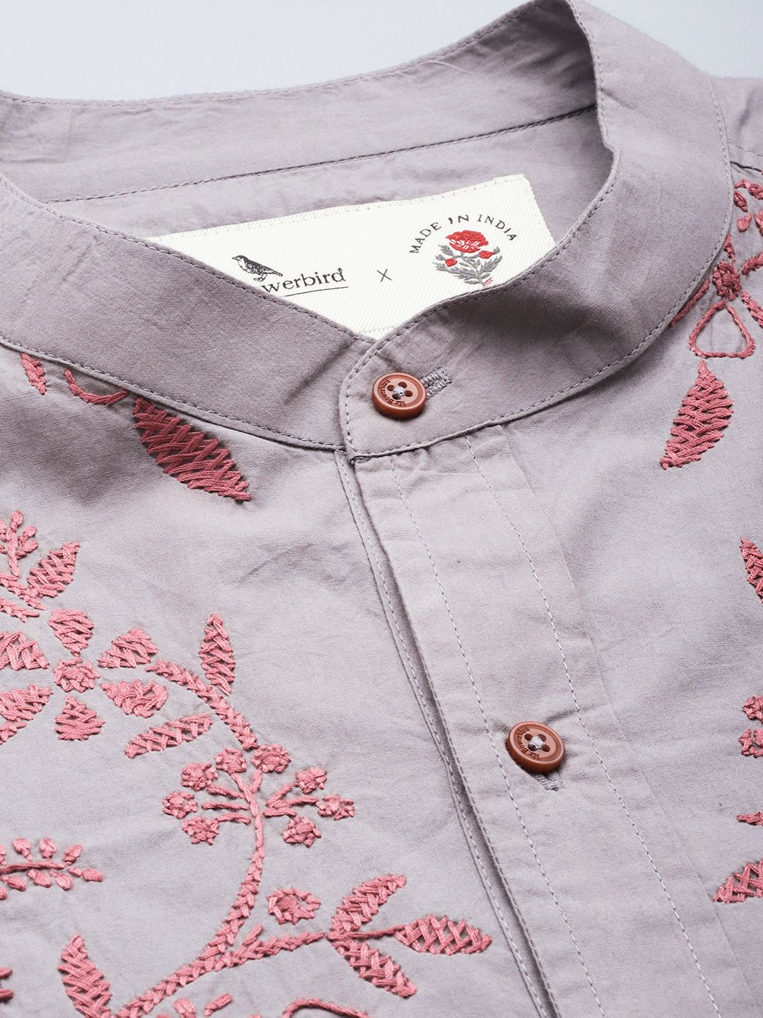 Mr Bowerbird Pure Cotton Floral Embroidered Tailored Fit Opaque Casual Shirt