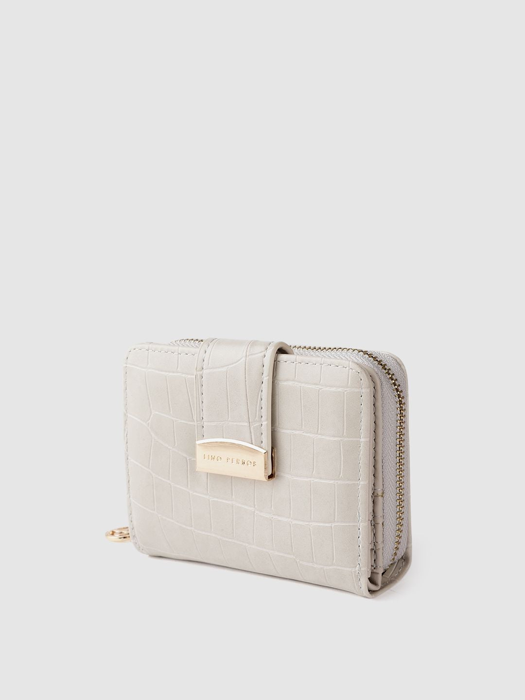 Lino Perros Women Off-White Croc Textured Two Fold Wallet