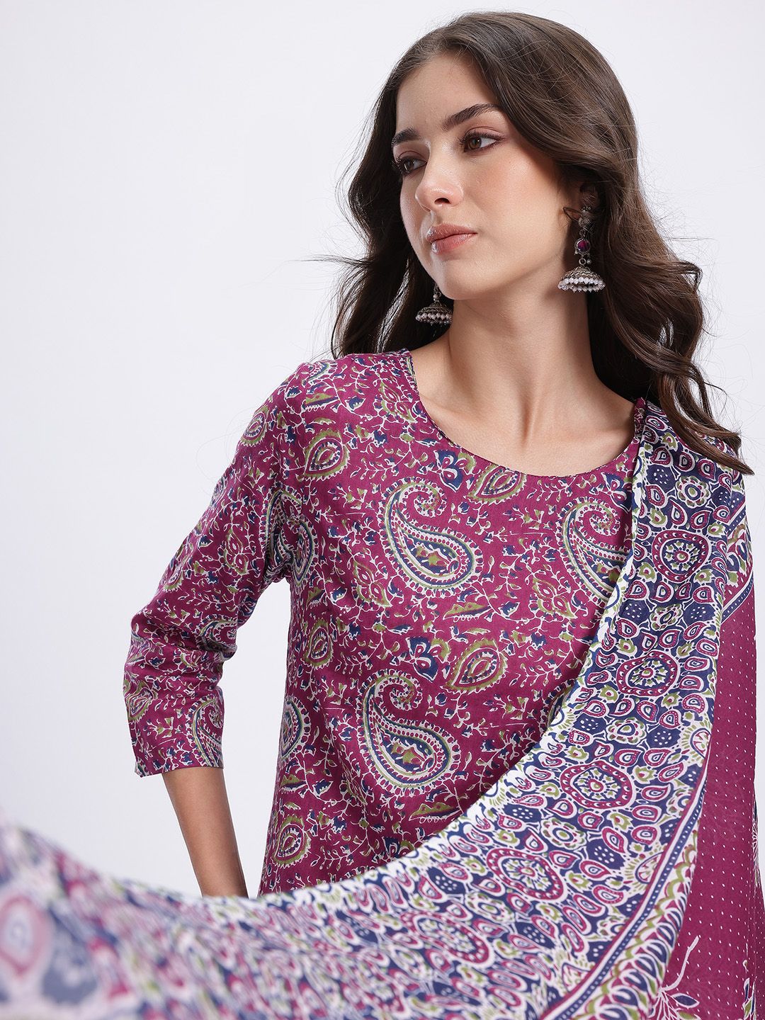 Anouk Paisley Print Kurta with Trousers & With Dupatta