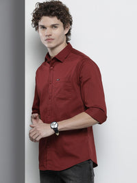 The Indian Garage Co Men Rust Brown Solid Comfort Cotton Shirt