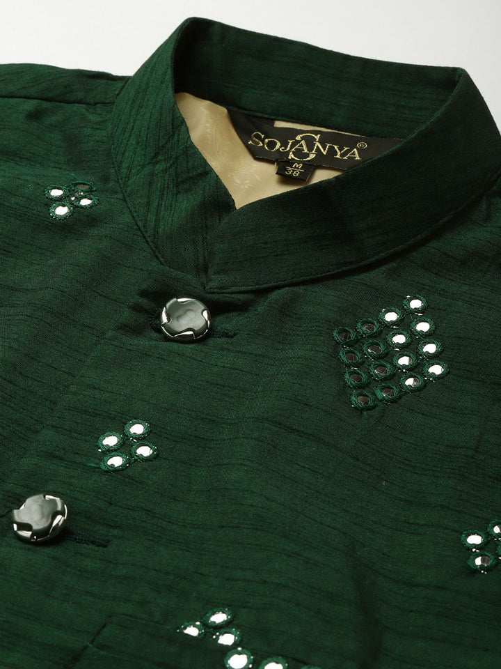 SOJANYA Men Off White Embroidered Mirror Work Kurta with Churidar