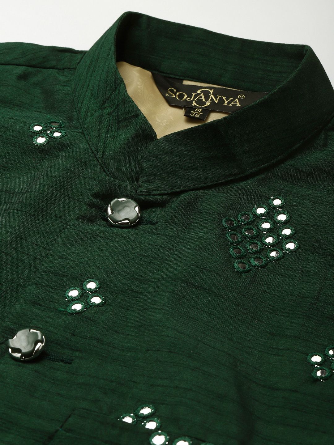 SOJANYA Men Off White Embroidered Mirror Work Kurta with Churidar