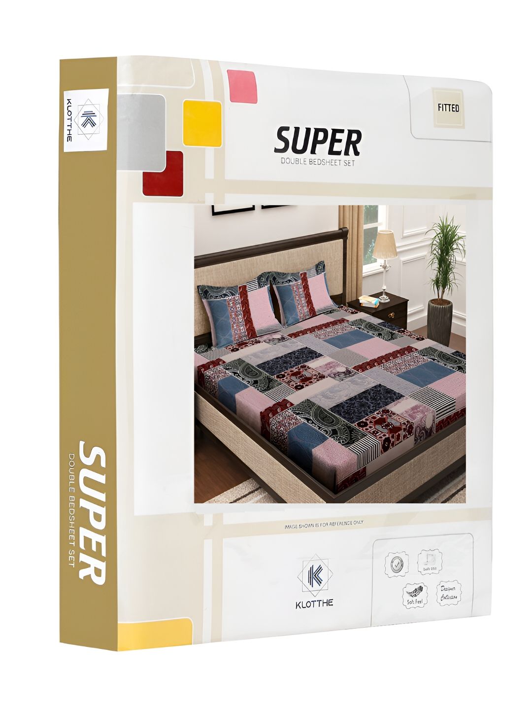 KLOTTHE Red & Pink Abstract Printed 300 TC Fitted Double King Bedsheet With 2 Pillow Cover