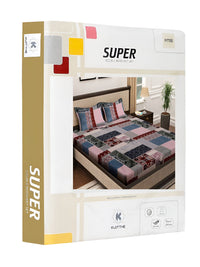 KLOTTHE Red & Pink Abstract Printed 300 TC Fitted Double King Bedsheet With 2 Pillow Cover