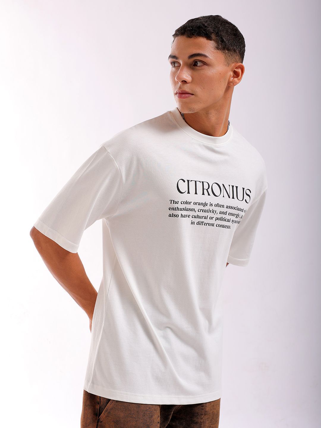 The Indian Garage Co Men Back Printed Boxy Oversized Round Neck Pure Cotton T-shirt