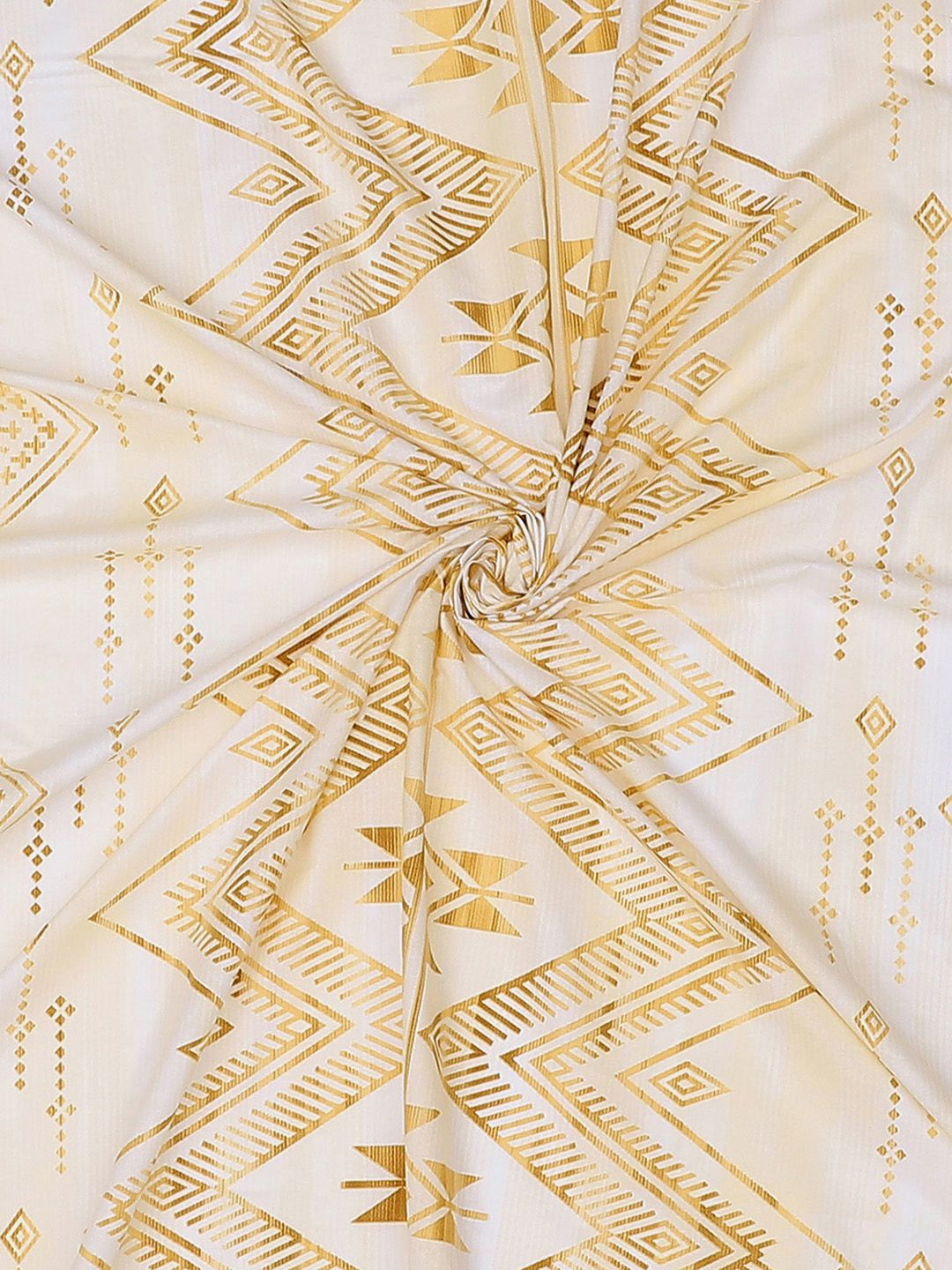 Monte Carlo Yellow & White Geometric Cotton 144 TC Queen Bedsheet With 2 Pillow Covers