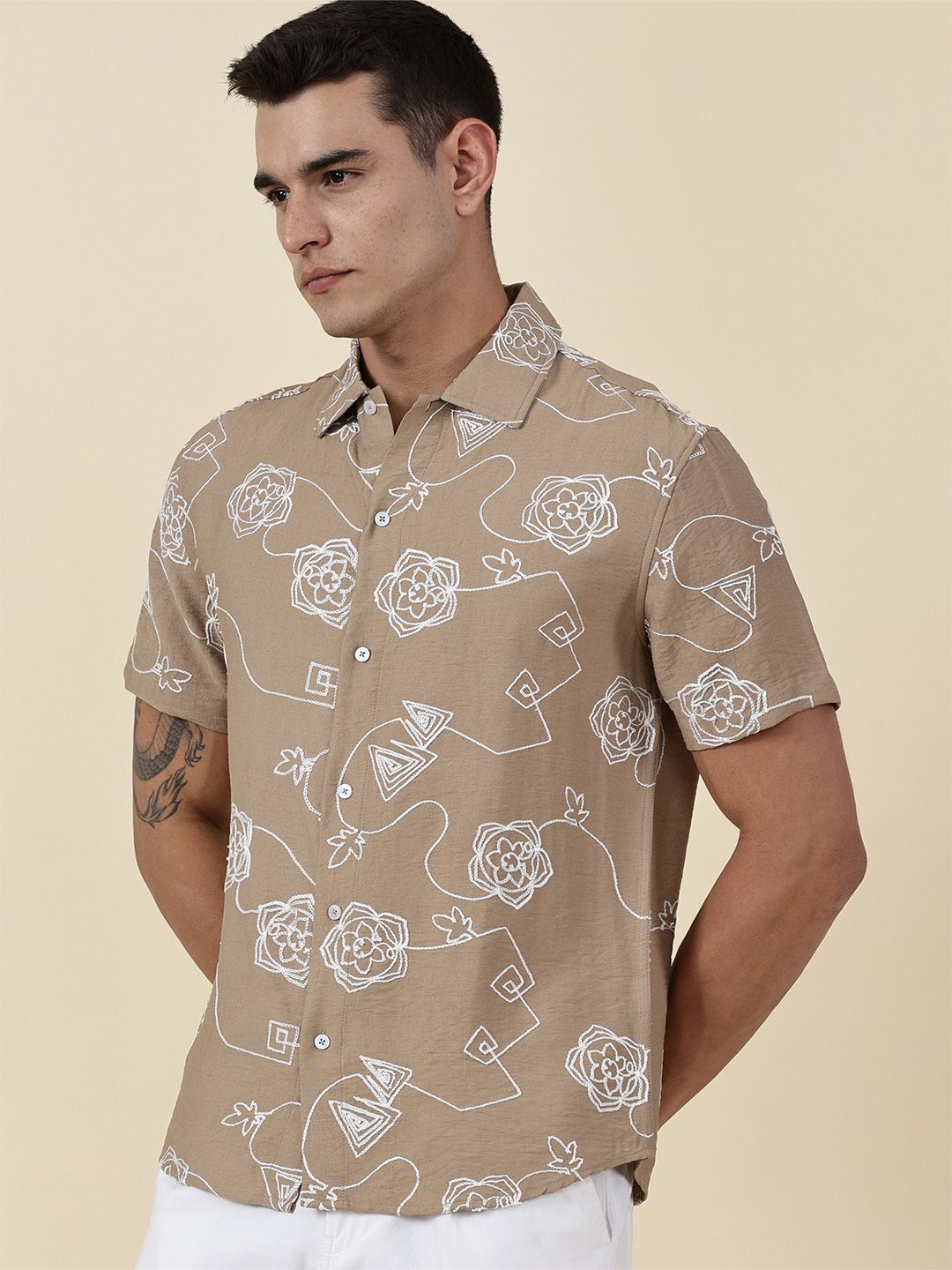 Thomas Scott Men Embroidered Regular Fit Casual Shirt