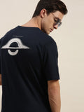 Difference of Opinion Men Navy Blue  White Typography Printed Loose Fit Pure Cotton T-shirt