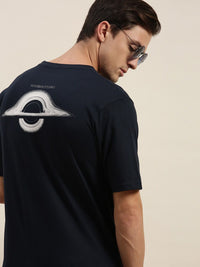 Difference of Opinion Men Navy Blue  White Typography Printed Loose Fit Pure Cotton T-shirt
