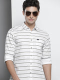 The Indian Garage Co Men White & Black Horizontal Stripes Striped Cotton Casual Shirt