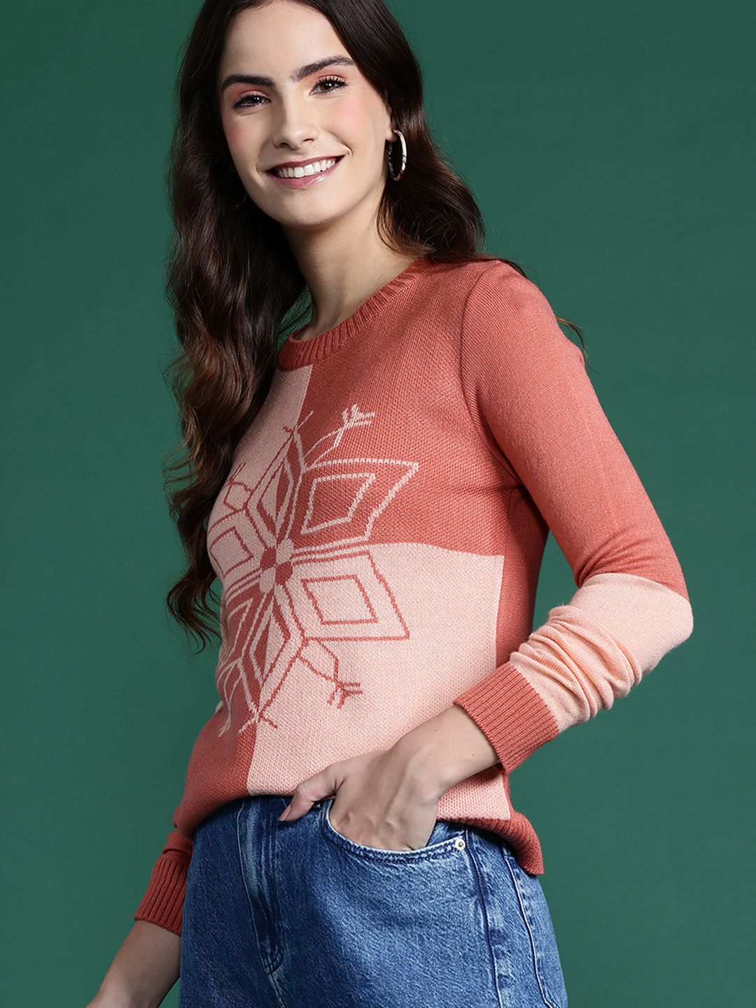 DressBerry Acrylic Self-Design Colourblocked Pullover