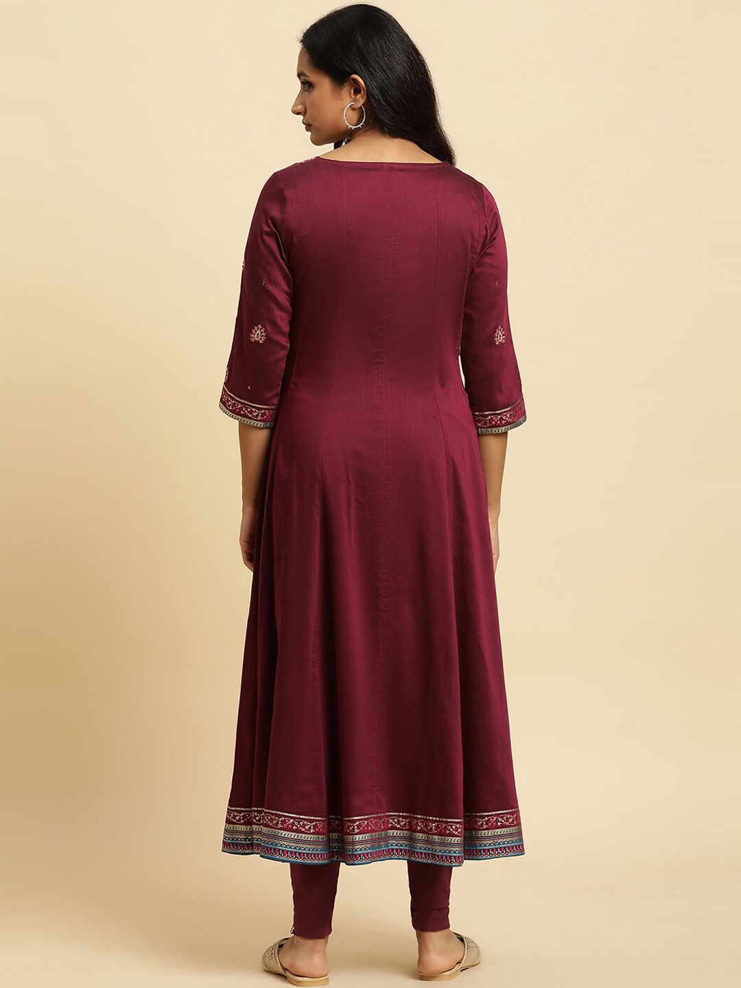 W Purple Ethnic Motifs Yoke Design Gotta Patti A-Line Kurta