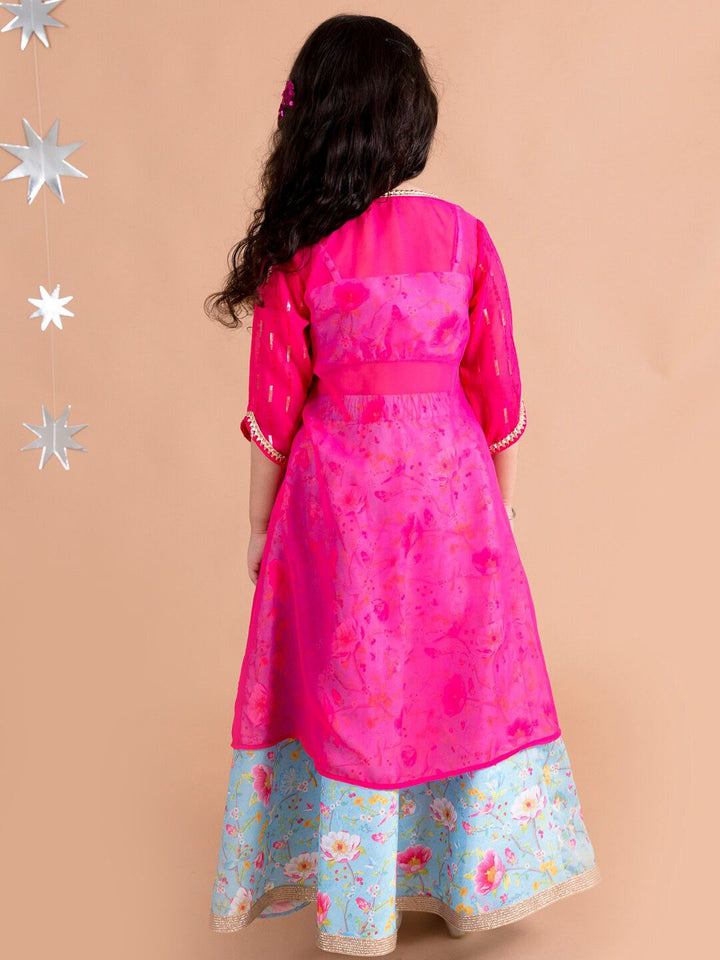 pspeaches Girls Blue & Red Printed Ready to Wear Lehenga Choli