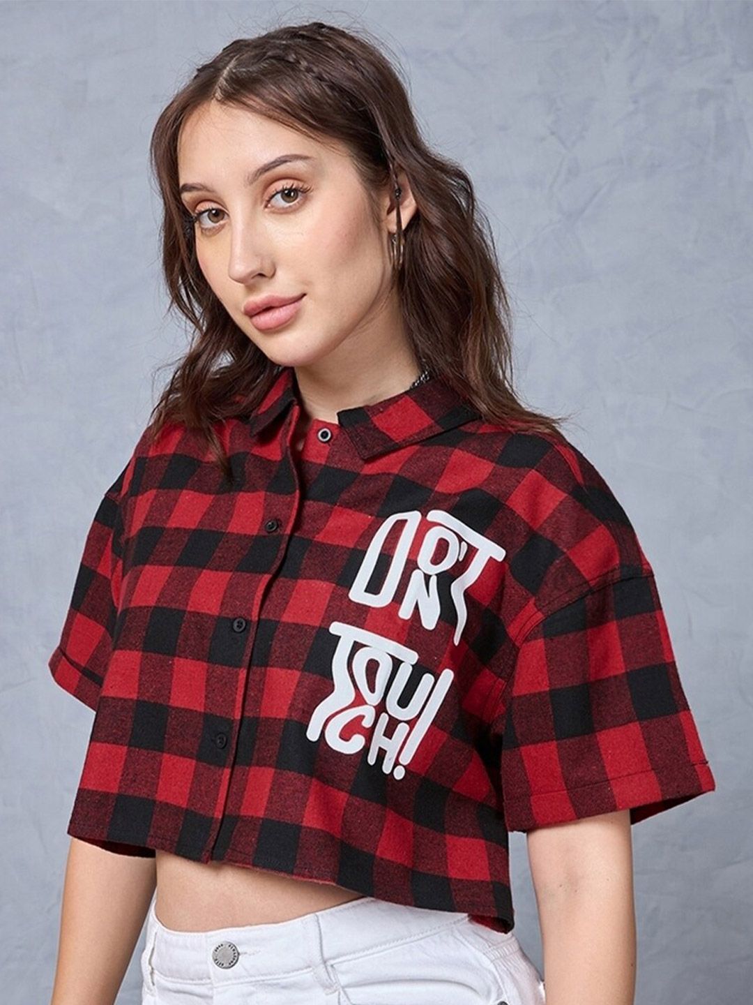 Bewakoof Mickey Mouse Buffalo Checked Crop Casual Shirt