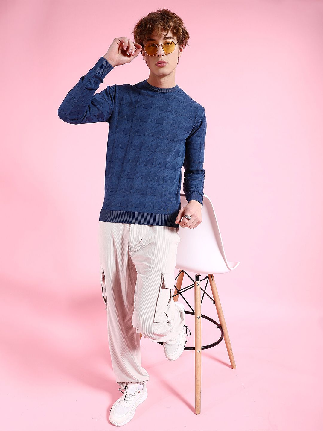 The Indian Garage Co Geometric Self Design Acrylic Pullover