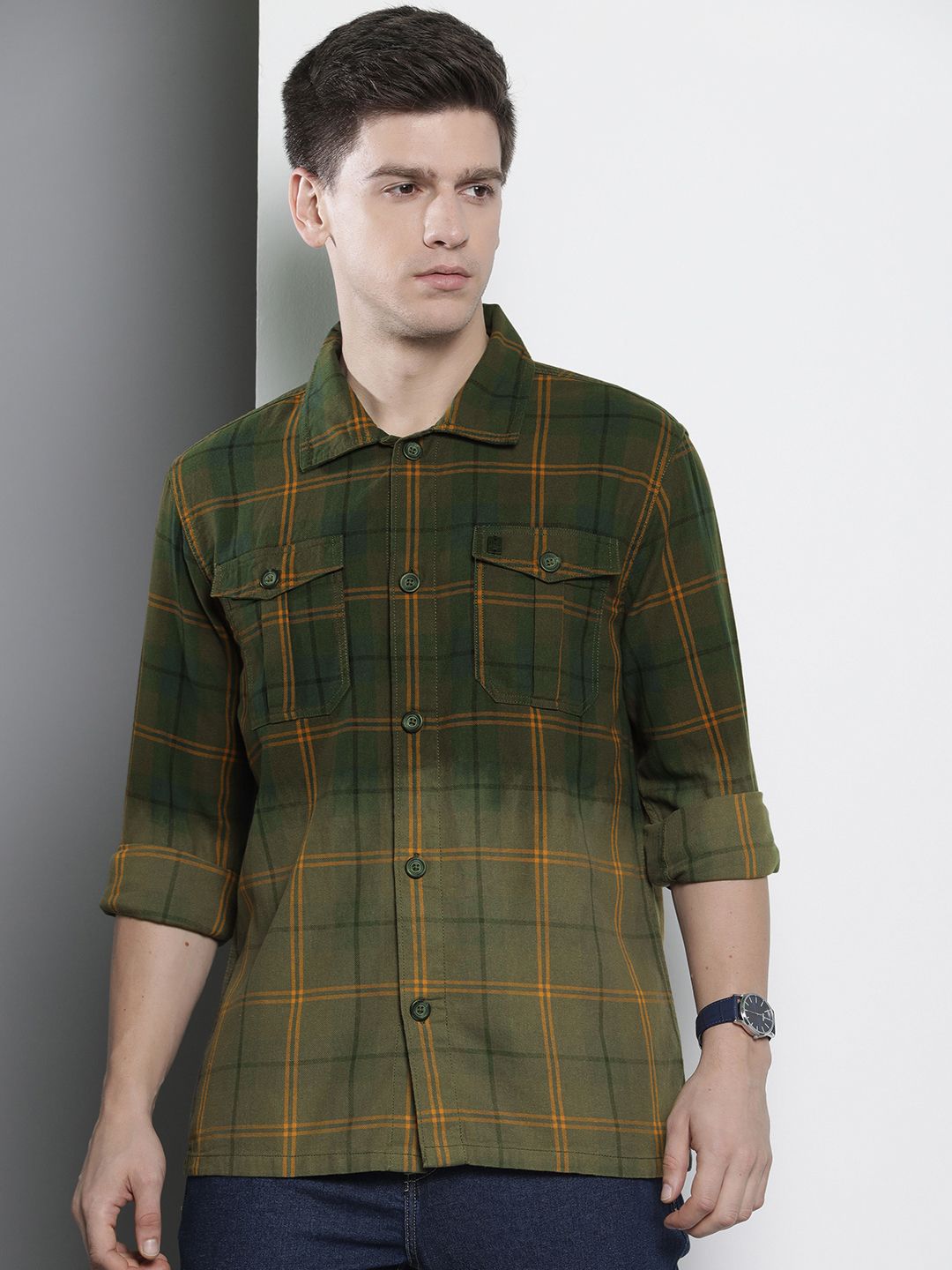 The Indian Garage Co Men Windowpane Checked Casual Shirt