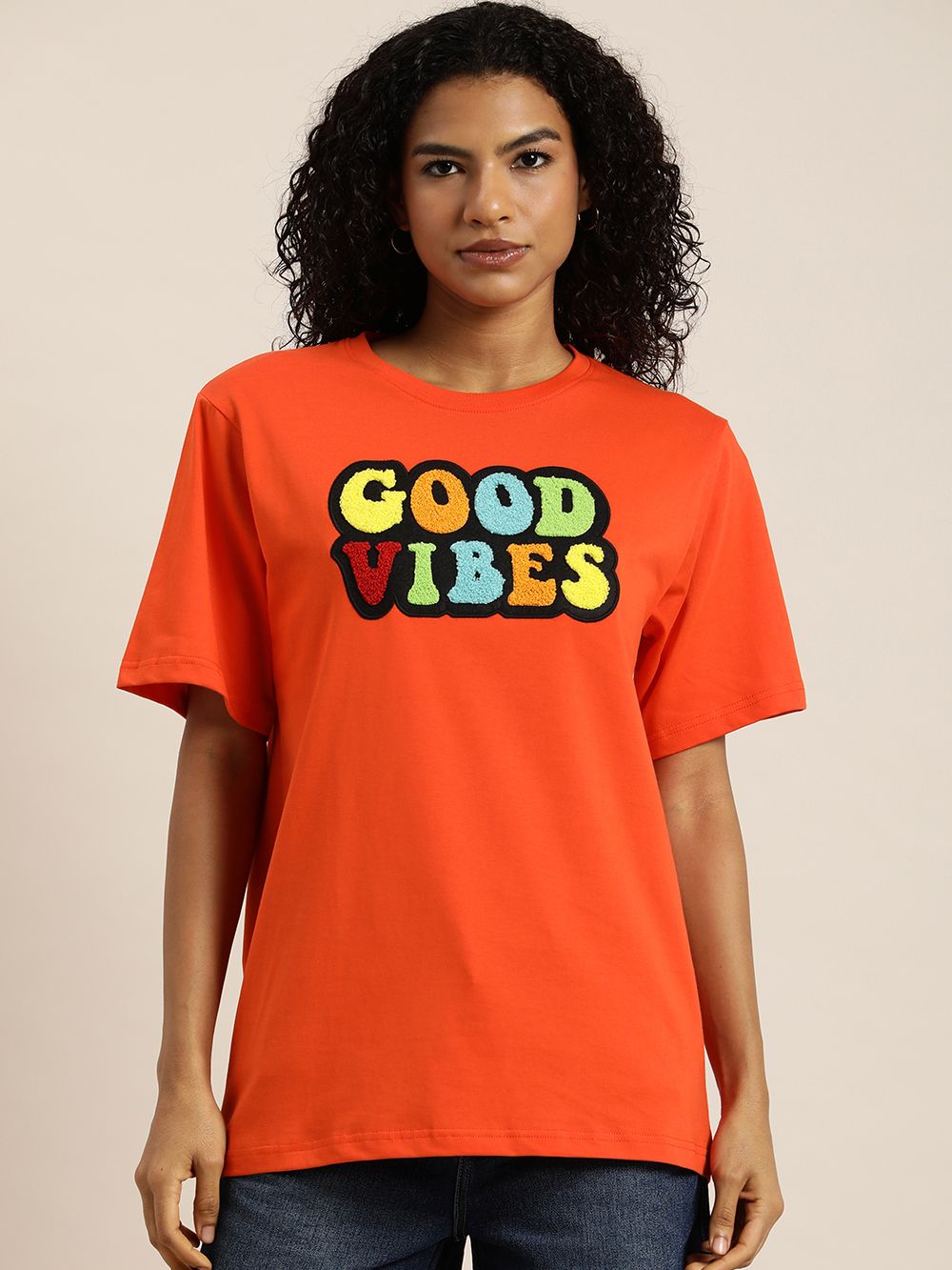 DILLINGER Typography Embroidered Oversize Pure Cotton Longline T-shirt