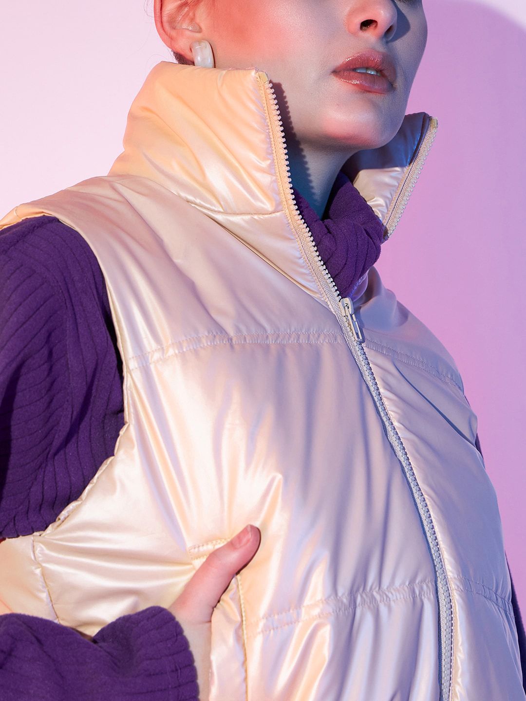STREET 9 Stand Collar Sleeveless Crop Padded Jacket