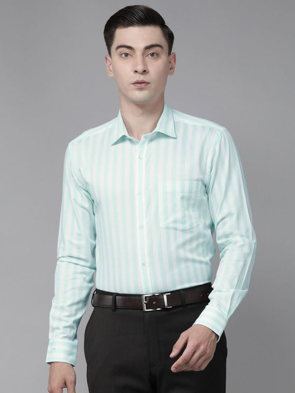 Park Avenue Men Blue & White Slim Fit Striped Cotton Formal Shirt