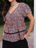 DressBerry Whimsical Touch Floral Printed Flutter Sleeves A-line Top