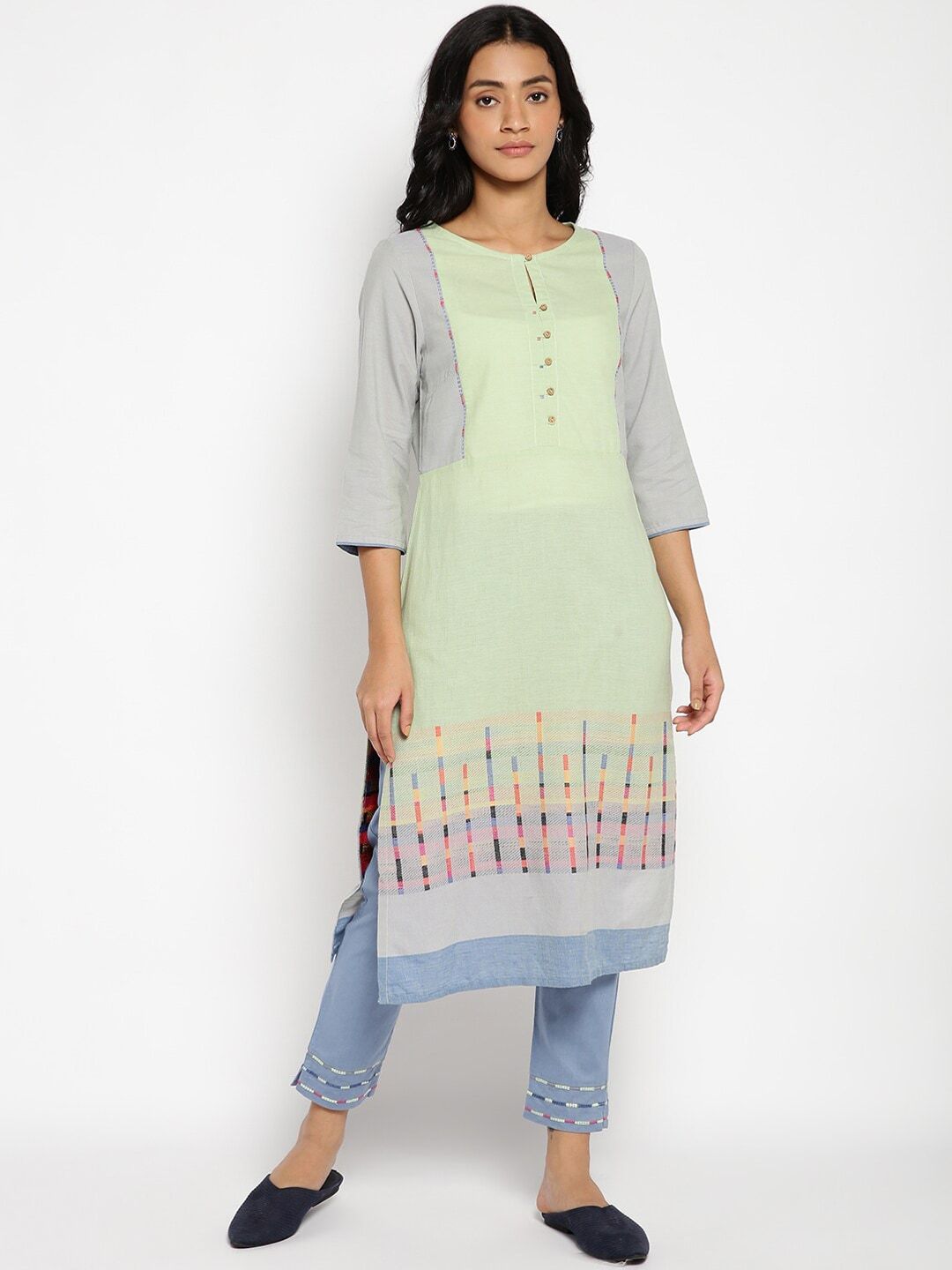 W Women Green Geometric Kurta