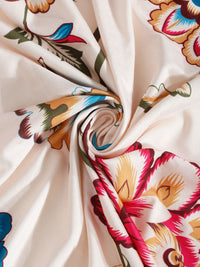 Cortina Beige & Pink Floral Printed double sofa cover