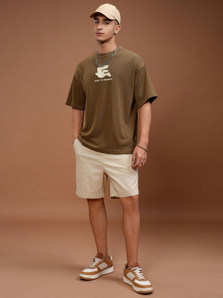 HIGHLANDER Men Self Design Drop shoulder Oversized T-shirt