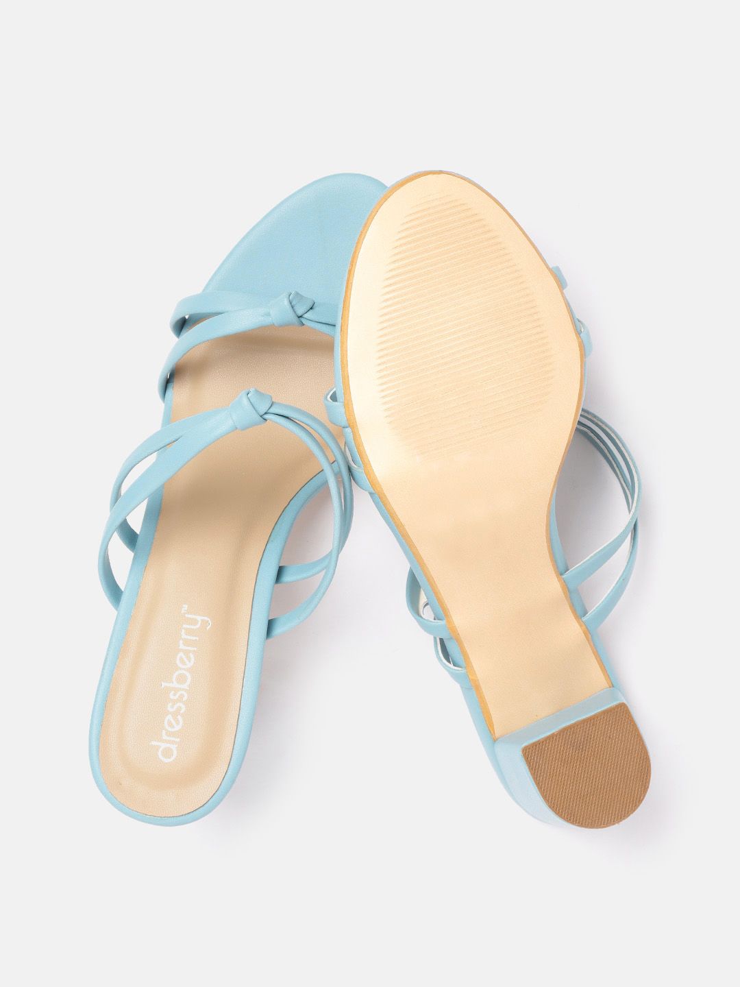 DressBerry Women Blue Strappy Heels with Knot Detail