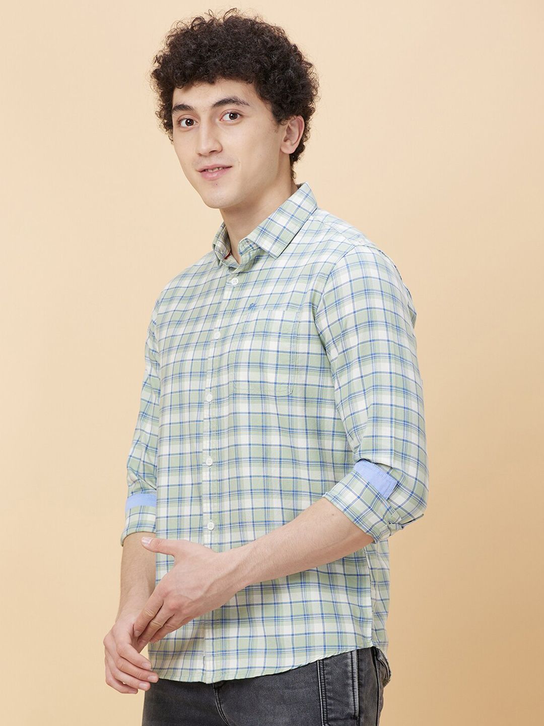 Being Human Slim Fit Tartan Checks Spread Collar Long Sleeves Casual Shirt