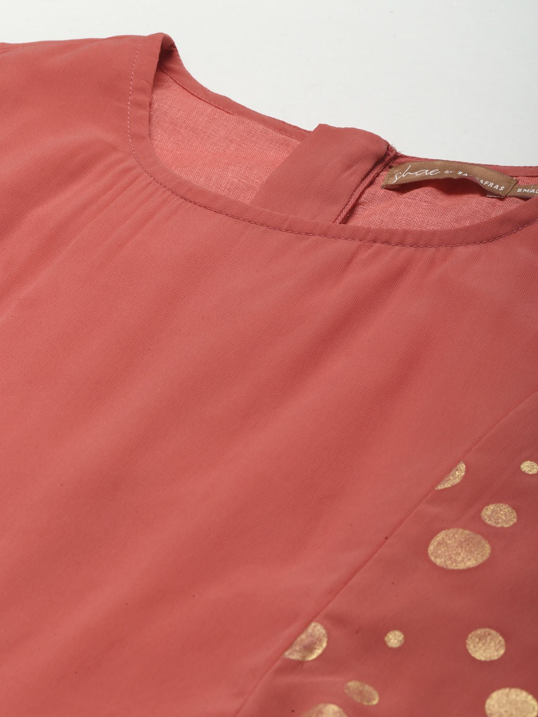 Shae by SASSAFRAS Rust Pink & Golden Foil Print Flared Sleeve Basic Jumpsuit