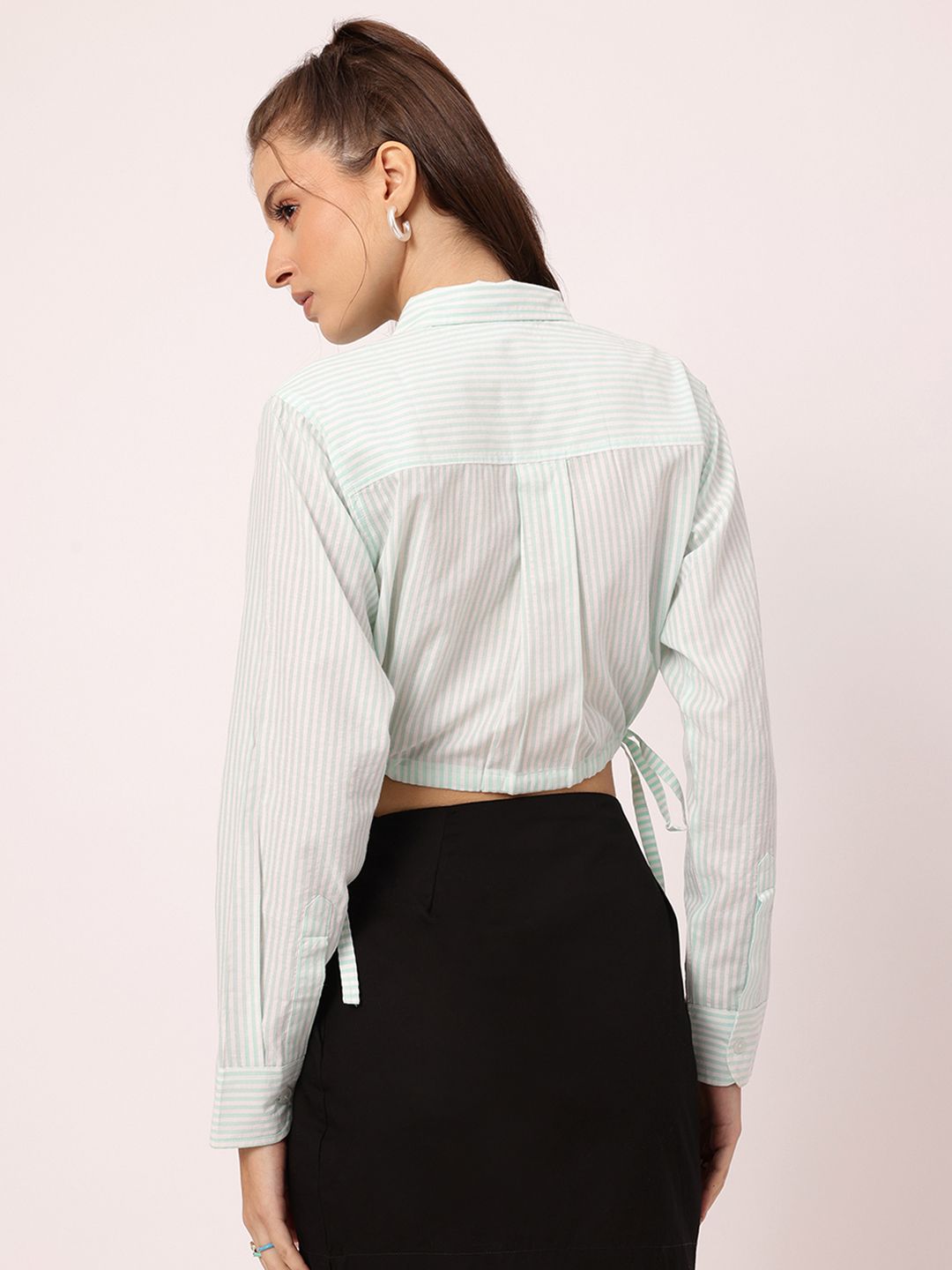 DressBerry Striped Sensation Tie-Up Crop Shirt