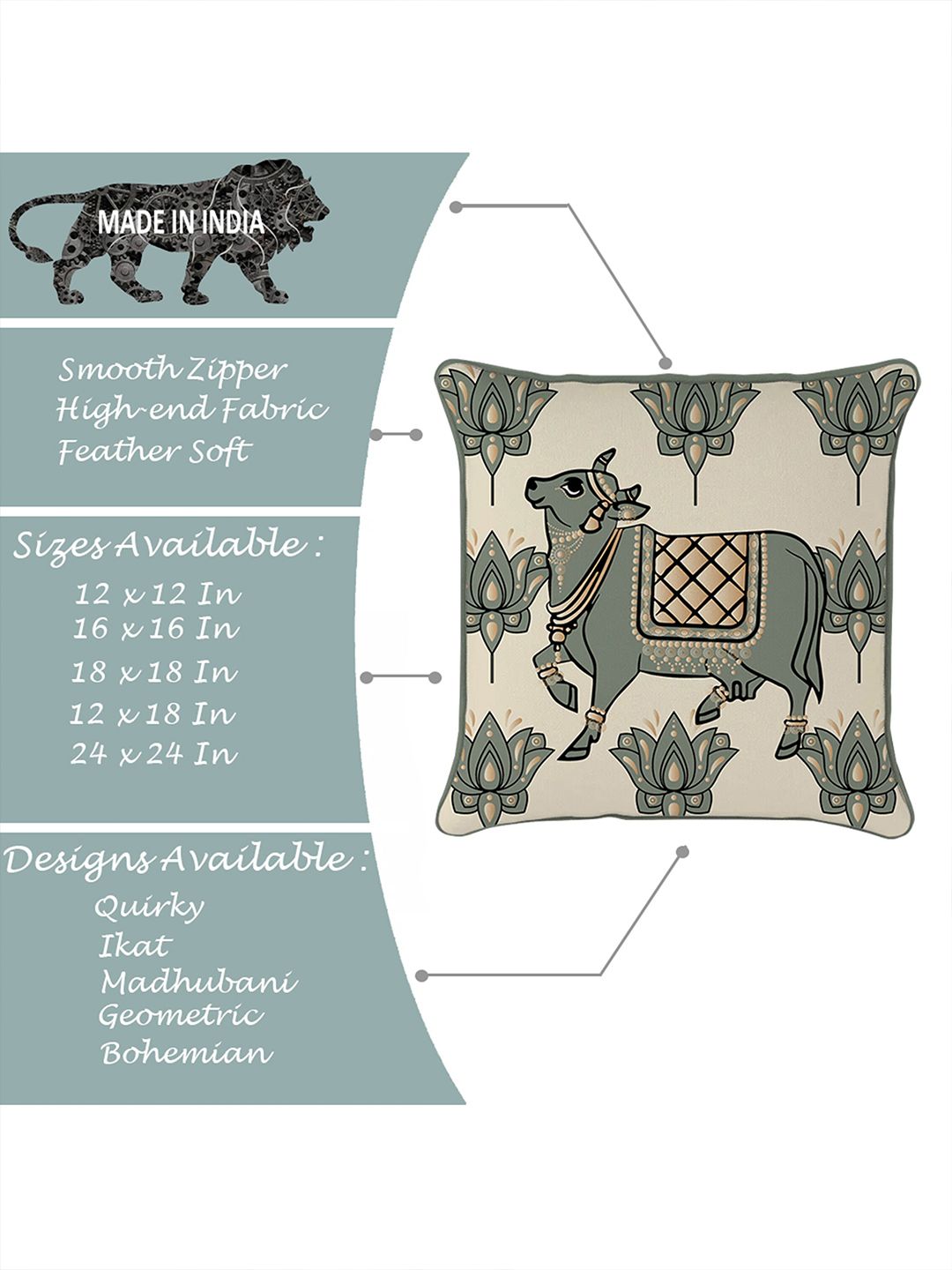 STITCHNEST Cream & Olive Green Set of 5 Ethnic Motifs Velvet Square Cushion Covers