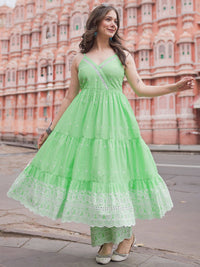 Libas Shoulder Strap Thread Work Pure Cotton Kurta with Trousers