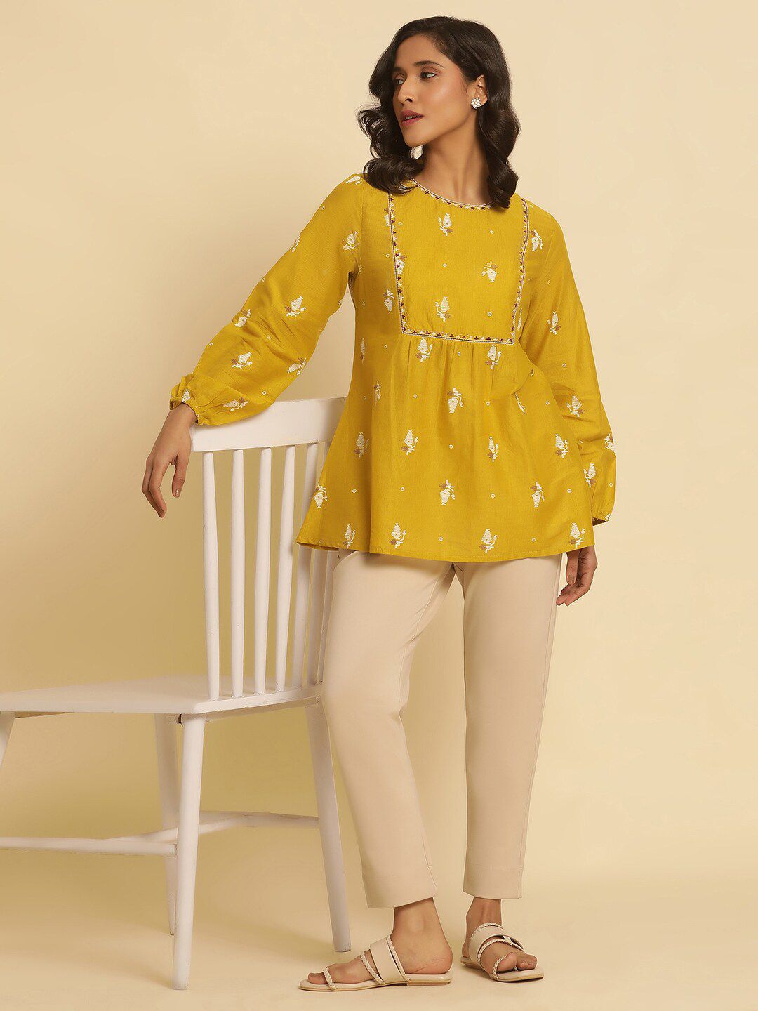 W Ethnic Motifs Printed Pure Cotton A-Line Top