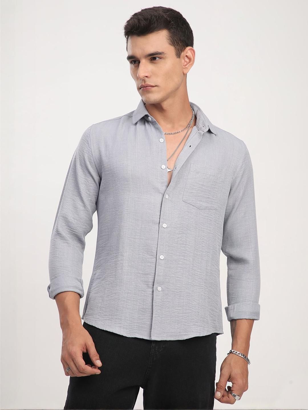 VASTRADO Classic Minimalist Crinkled Slim Fit Cotton Casual Shirt