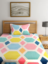 KLOTTHE Set Of 2 Multicoloured Geometric 210 TC Single Bedsheet With 2 Pillow Covers