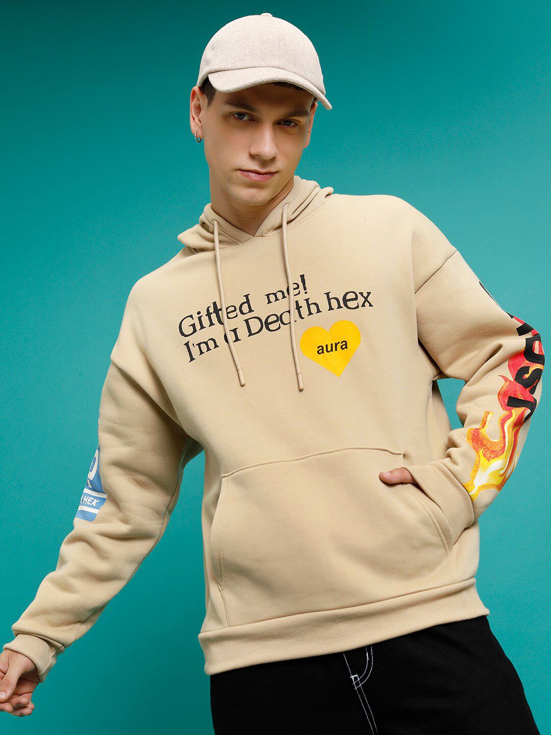 HIGHLANDER Typography Printed Oversized Hooded Pullover Sweatshirt